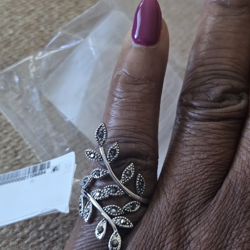 Inc International Crystal Silver Leaf Wrap Ring Sz 6 Women New